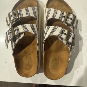 Corkys Women's Black and White Striped Sandals